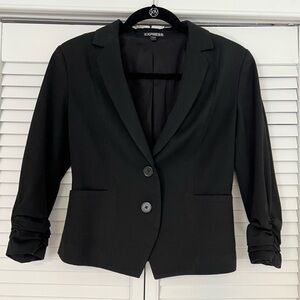 Express Black Blazer Jacket Button Front Ruched Sleeves